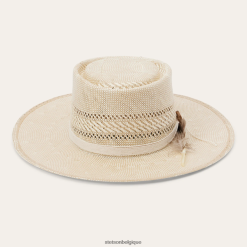 B4286D174 naturel/bronzage chapeau à bord plat en paille Batterson Stetson unisexe couvre-chefs