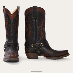 B4286D238 brun Botte de cowboy en cuir huilé Biker Outlaw Stetson Hommes chaussures
