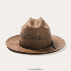 B4286D23 chocolat chapeau de cowboy en paille ventilée pour route ouverte Stetson unisexe couvre-chefs