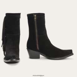 B4286D255 noir Halle - Bottines zippées sur le côté en daim à franges Stetson femmes chaussures