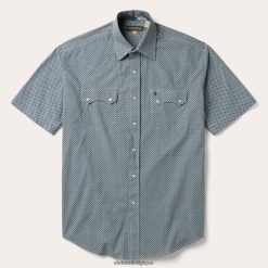 B4286D305 vert chemise western à manches courtes et imprimé losanges Stetson Hommes vêtements