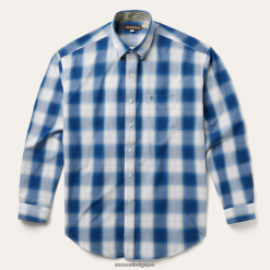 B4286D308 bleu chemise western à manches courtes à carreaux ombrés bleu marine et or Stetson Hommes vêtements