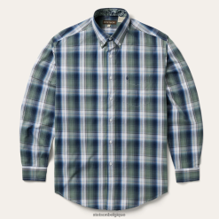 B4286D317 vert chemise boutonnée sur le devant à carreaux Lucky Diamond Stetson Hommes vêtements