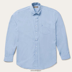 B4286D321 bleu chemise unie à une poche et boutons-pression sur le devant Stetson Hommes vêtements