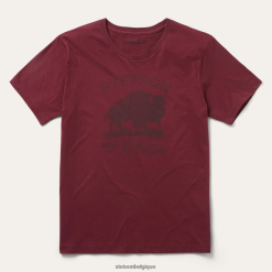 B4286D374 rouge t-shirt graphique bison Stetson Hommes vêtements