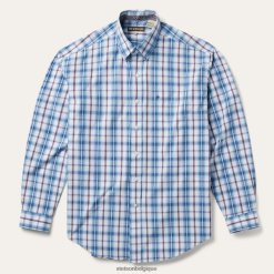 B4286D375 bleu chemise à carreaux en dobby à losanges Stetson Hommes vêtements