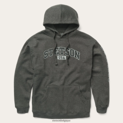 B4286D411 gris sweat à capuche en molleton chiné anthracite Stetson Hommes vêtements