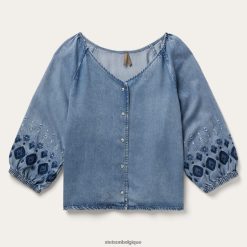 B4286D440 bleu blouse en jean lyocell à boutons-pression sur le devant Stetson femmes vêtements