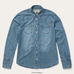 B4286D465 bleu chemise western en jean à boutons-pression sur le devant Stetson femmes vêtements