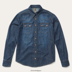 B4286D480 bleu chemise en jean foncé à boutons-pression sur le devant Stetson femmes vêtements