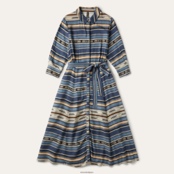 B4286D498 bleu robe en sergé de rayonne à imprimé serape indigo Stetson femmes vêtements